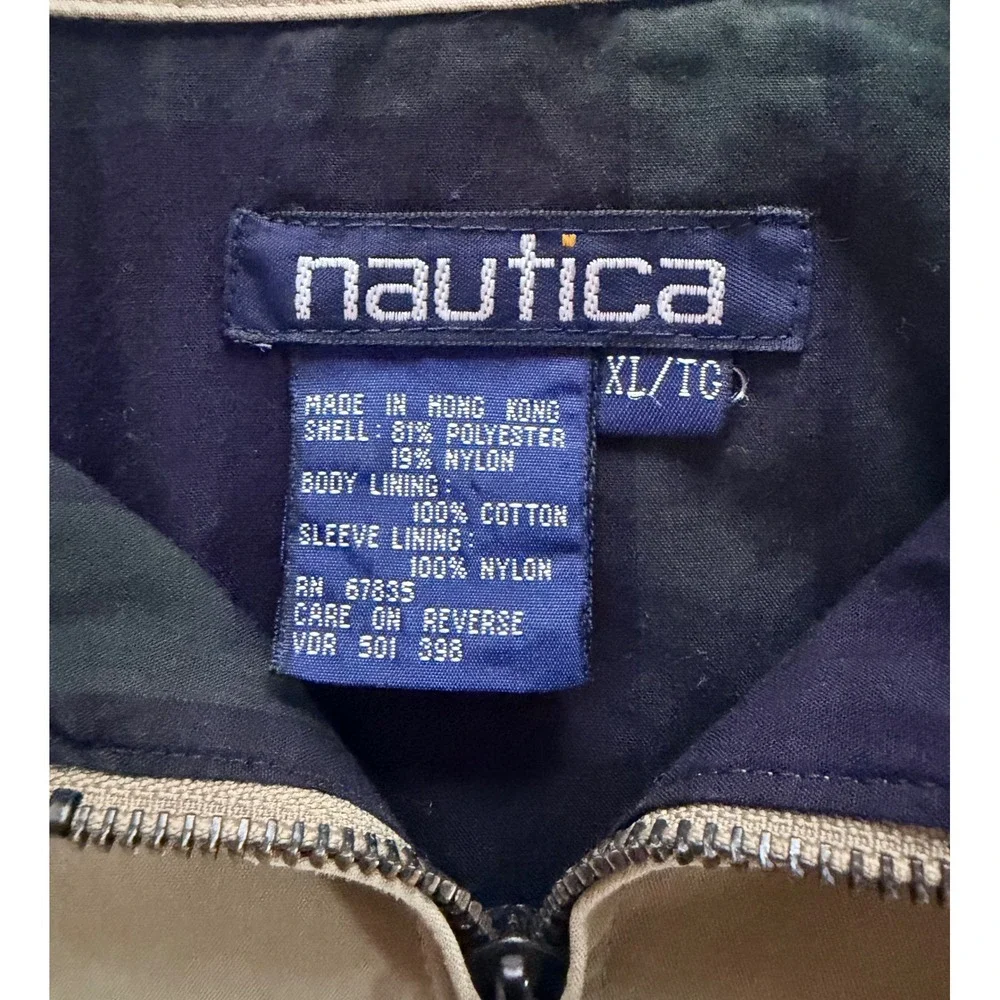 Vtg Nautica Mens XL Khaki Tan Full Zip Windbreaker Jacket Harrington Plaid Lined